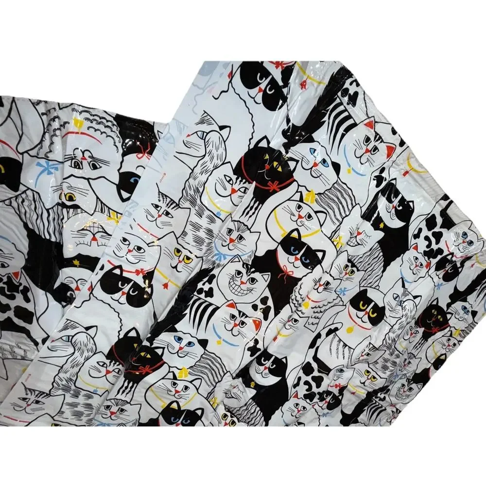 Vintage Fun & Unique Cat Shower Curtain Plastic Kitten Print White Black Pattern